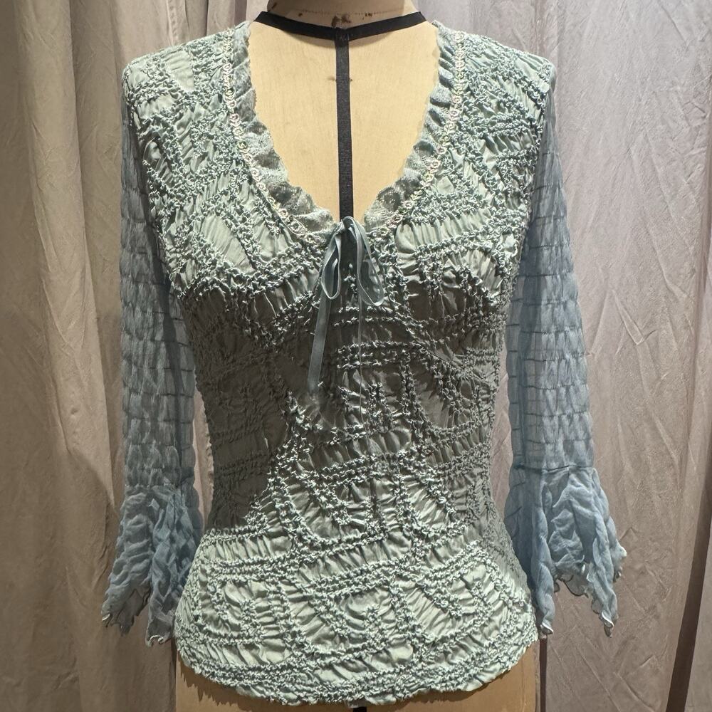 Ann Ferriday Rare VTG Stock Silk Embroidered Pucker , Mesh, Lace Top S